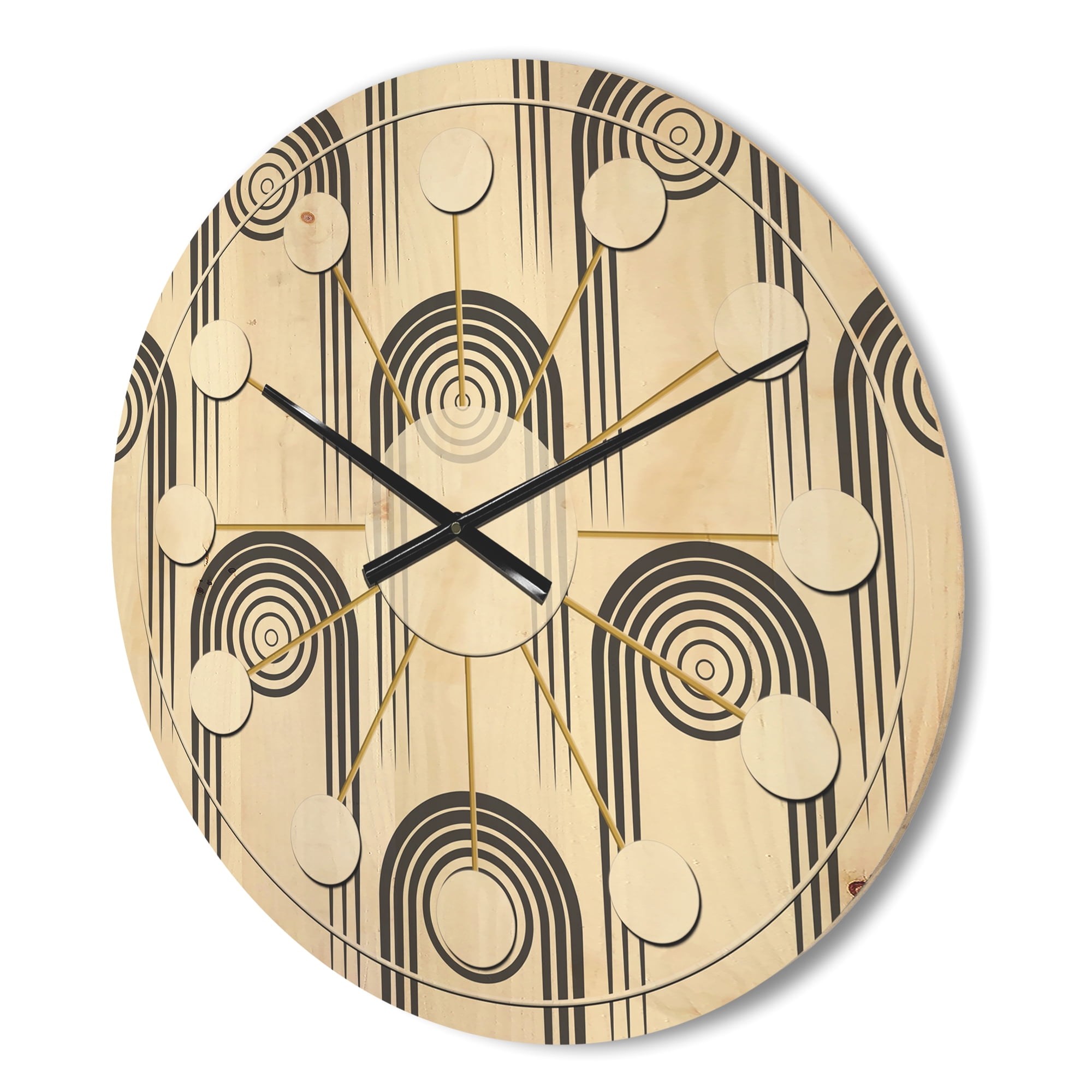 Designart 'Minimal Geometric Retro Curved Ornament II' Mid-Century Modern Wood Wall Clock
