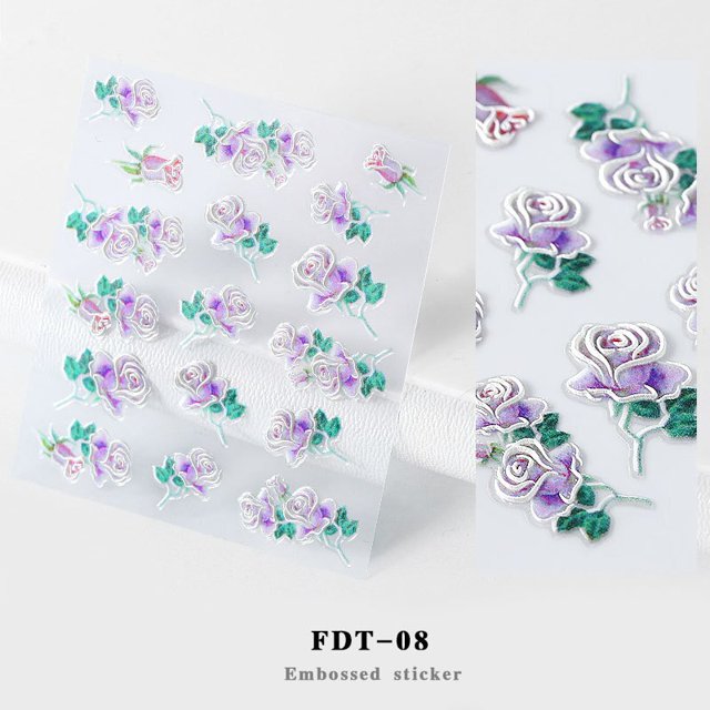 Pegatinas de uñas florales en 3D, pegatinas coloridas de flores pequeñas en escamas para decoración de uñas, deslizador de papel de planta para diseño de manicura DIY