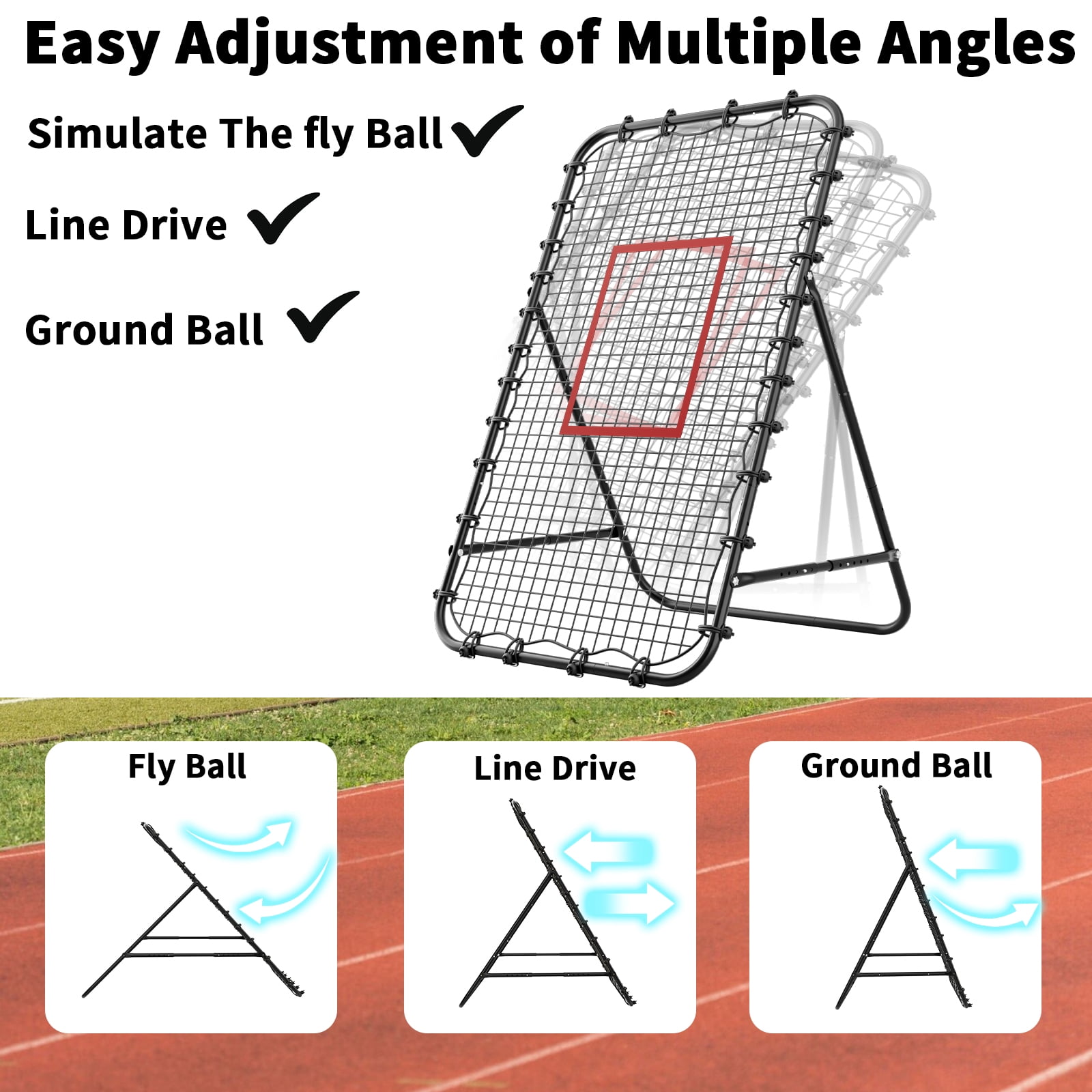 7x4 FT Volleyball Rebounder Net，Ultimate Training Equipment for Volleyball & Lacrosse，Enhanced Bouncing System for Volleying, Bumping, Spiking Drills，Multiple Adjustable Rebound Angles(Black）
