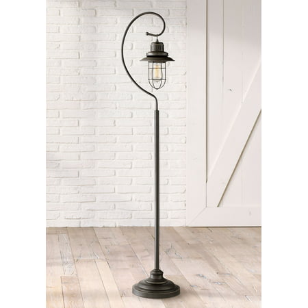 Franklin Iron Works Industrial Lantern Floor Lamp Oil Rubbed Bronze Metal Cage Dimmable LED Edison Bulb for Living Room