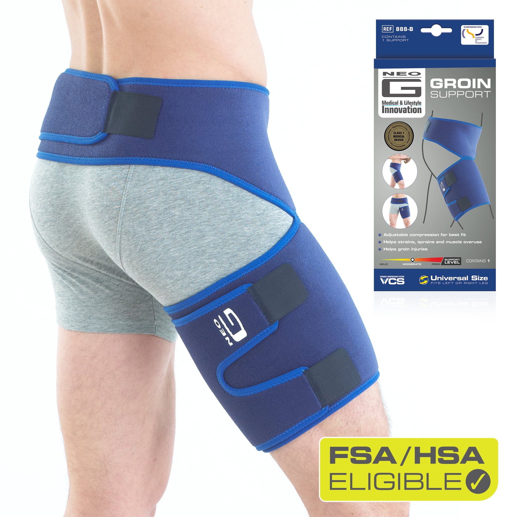 Neo G Groin Brace Support for Thigh Hamstring Injury Strains Arthritis Pain Relief – Adjustable Compression for Men Women - One size