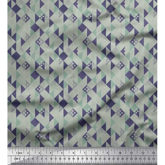 Soimoi Rayon Fabric Dot & Check Geometric Decor Fabric Printed Yard 42 Inch Wide