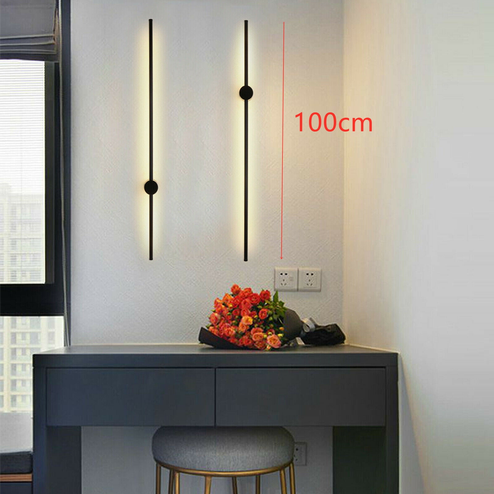 Modern LED Wall Light, Long LED Wall Lamp, Black Minimalist Linear Strip Sconce Wall Mounted Lamp for for Living Room Bedroom Hallway 39.37in