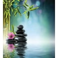 thumbnail image 3 of Spa Themed Duvet Cover Set, Tower Stone and Hibiscus with Branches on Water Blurry Background, Decorative 3 Piece Bedding Set with 2 Pillow Shams, Queen Size, Petrol Blue Lime Green, by Ambesonne, 3 of 3