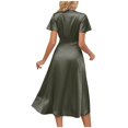 thumbnail image 3 of Birdeem Robe Midi Longue Décontractée d'Été pour Femmes à Manches Courtes Col en V Unie Aguichant Fluide, 3 of 12