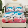 thumbnail image 3 of Erosebridal White Horse King Size Sheet Sets Chic Cherry Blossoms Sheets, Pink Blue White Bed Set Cartoon Galloping Horse Bed Sheets Set, Japanese Fitted Sheet, 3 of 5