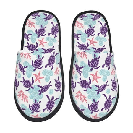 Balery Ornamental Turtles Slient Indoor Furry Fleece Comfort House Shoes Soft Non-Slip Home Shoes Cotton slippers House Slippers-- Medium