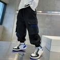thumbnail image 2 of Boys Athletic Pants Boys Pants Size 10-12 Boys Cargo Joggers Pants Elastic Waist Casual Jogging Trousers Bottom for Kids Black 4-5 Years, 2 of 4