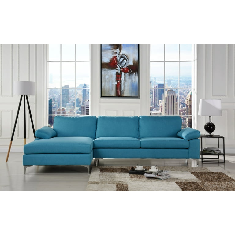 Modern Large Linen Fabric Sectional Sofa L Shape Couch with Extra