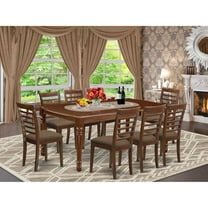 East West Furniture Dover 9-piece Wood Dining Set w/ Cushion Chairs in Mahogany