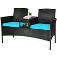 thumbnail image 1 of Gymax Ensemble de Conversation pour Patio en Rotin Osier Breveté avec Causeuse, Table, Coussin Turquoise, 1 of 8