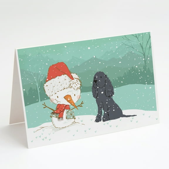 Black Spaniel Snowman Christmas Greeting Cards and Envelopes Pack of 8