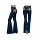 thumbnail image 3 of Pantalones Vaqueros Acampanados con Parches de Estrellas para Mujer, Cintura Media, Corte Acampanado, Elásticos, Pierna Recta, Ajustados. Azul Oscuro M, 3 of 9