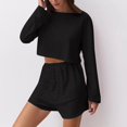 thumbnail image 3 of SAZBJOJN Pajamas for Women Set 2 Piece Simple Long Sleeve Top And Shorts Comfy Sleepwear Set Casual Soft Breathable Loose Loungewear Womens Pajama Sets Black Size XL, 3 of 3