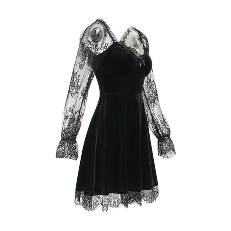 Wassery Women Gothic Lolita Dresses Black Vintage Lace Wassery Women Gothic Lolita Dresses Black Vintage Lace