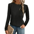 thumbnail image 3 of Long Sleeve Tee Shirts for Women Casual Loose Crewneck Ribbed Knit Blouse Trendy Fall Pullover Black XL, 3 of 7
