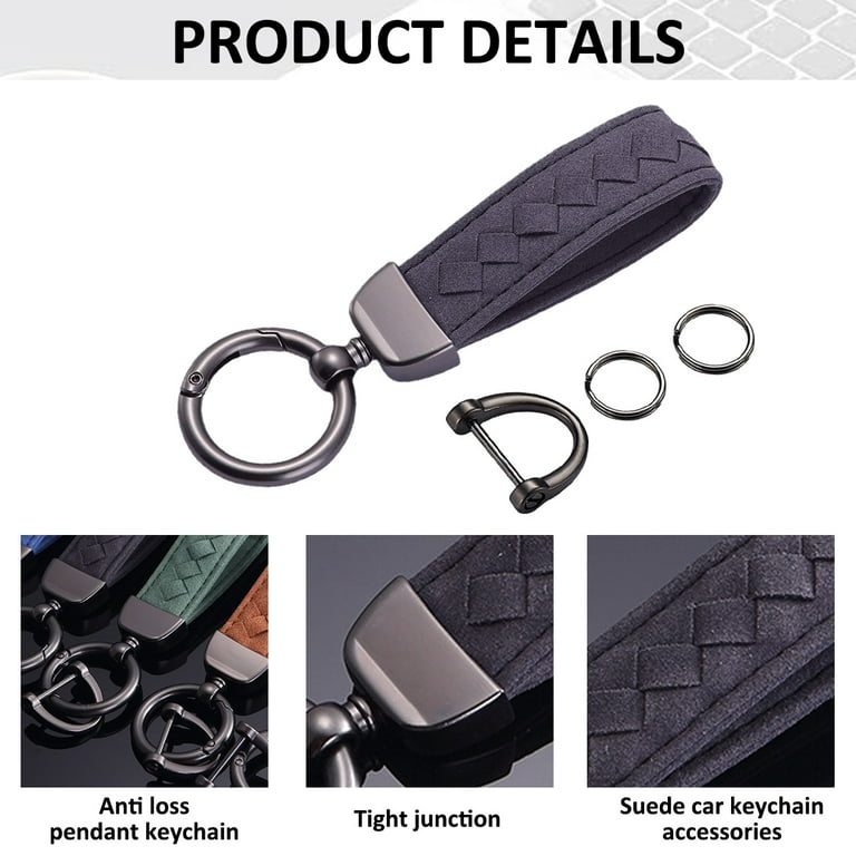 LANTURA Leather Car Keychain With Bow - Cute Key Fob Holder, Anti-Lost D-Ring