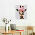 thumbnail image 2 of ONETECH  Portrait of Giraffe with Flower Crown Chewing Pink Bubble Gum Canvas Wall Art Print Safari Animal Pop Art Office Living Room Bedroom Kids Baby Nursery Room Decor - 12x8, 2 of 4