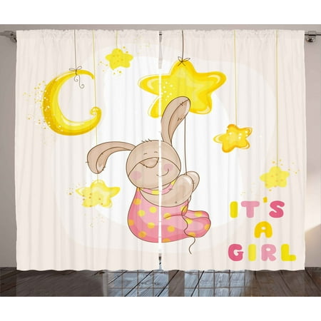 Kids Curtains 2 Panels Set Cartoon Like Cute Baby Bunny Hanging