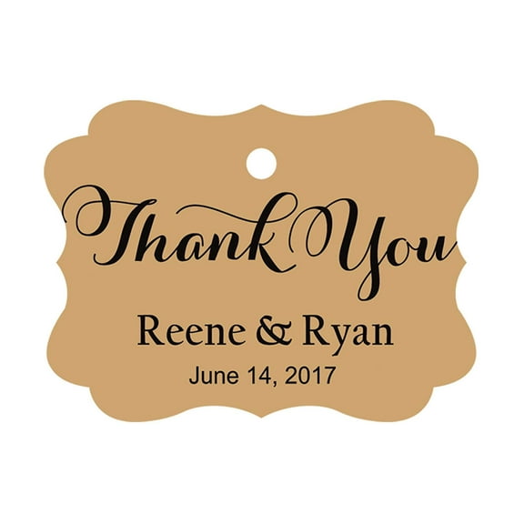 100 PCS Personalized Made Scallop Edges Hang Tags Thank You Custom Wedding Favor Gift Paper Tags