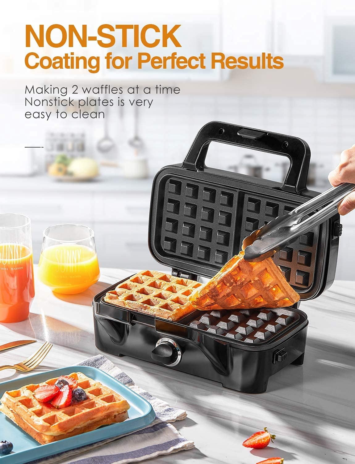 HOUSNAT 3 in 1 Sandwich Maker, Waffle Maker with Removable Plates