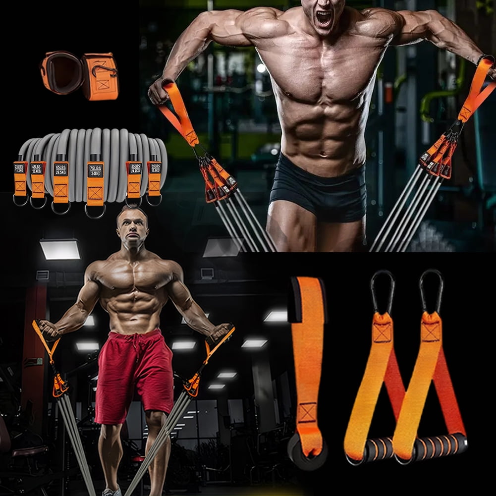 HUISZJ Exercise Bands, Resistance Bands Exercise Bands with Handles, Heavy Duty Fitness Bands Set for Home Workouts (Orange)