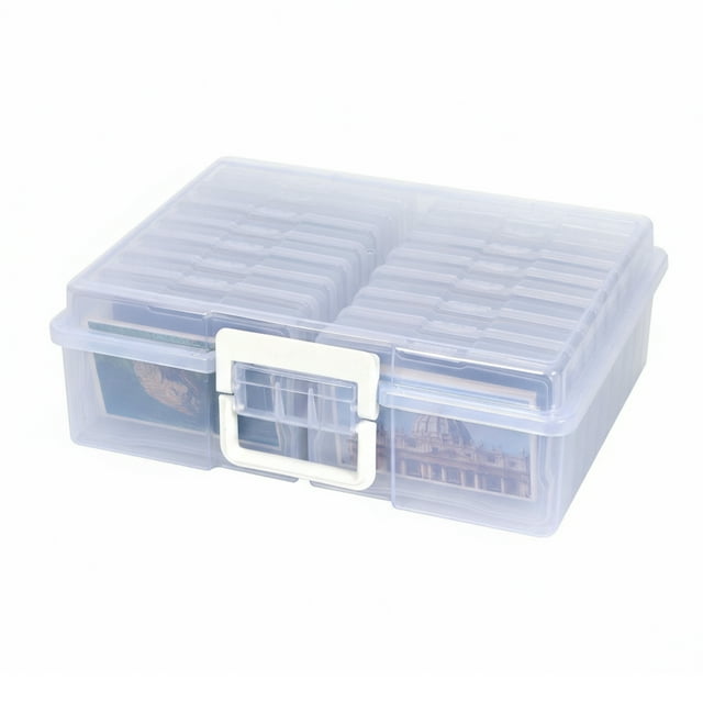 Naiovety Cajas para fotos transparentes para manualidades con cajas, solución para organizar fotografías, tapa abatible, plástico resistente Almacenamiento y organización del hogar
