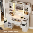 thumbnail image 2 of Afuhokles 5 Drawers Makeup Vanity with Lights and Charging Station, Vanity Table with Smart Mirror with Time Temperature Display, White, 2 of 8