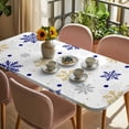 thumbnail image 3 of Merry Christmas Table Cloths for 4 Foot Rectangle Tables, Winter Xmas Snowflakes Blue Yellow Patio Waterproof Elastic Fitted Tablecloths, Washable Rectangular Table Cover for Camping, 3 of 8