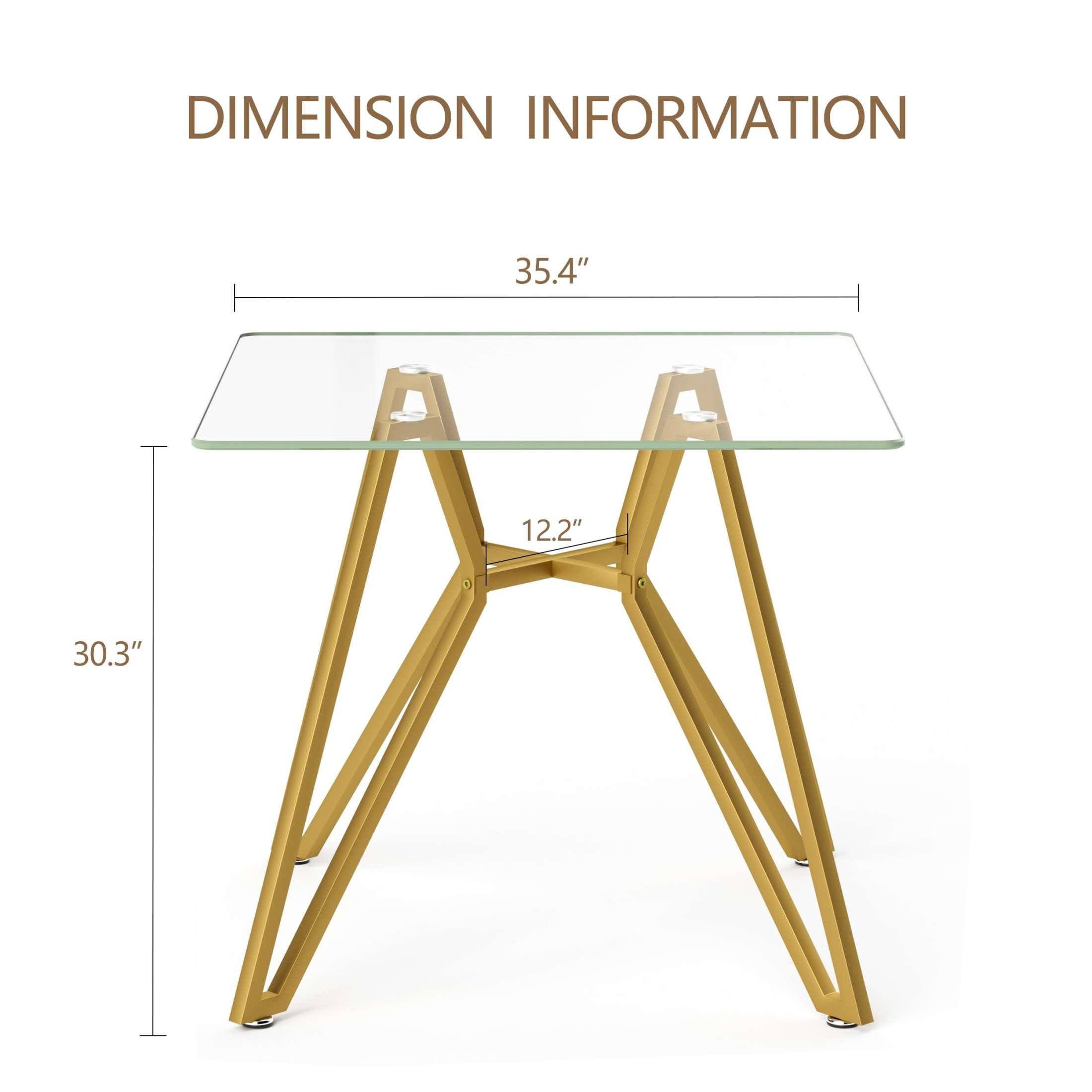 Noble House 35.4" Square Dining Table, Small Modern Kitchen Table with Tempered Glas, Dining Room Furniture, Gold