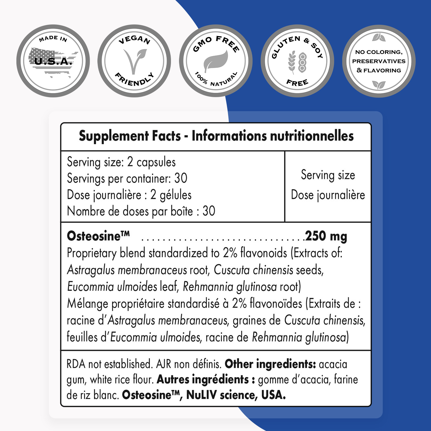 SuperSmart - Bone Health Supplement - Osteosine with Astragalus, Cuscuta, Eucommia, Rehmannia - Bone Strength | Non-GMO & Gluten Free - 60 Vegetarian Capsules