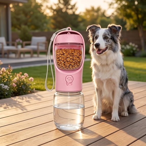 Dog Water Bottle – Portable Water Bottle with Food Container for Dogs, Cats,Leak-Proof Dog Water Bowl Dispenser with Feeder Function – Ideal for Hiking, Walking, Travel, Camping – Puppy Essentials