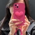 thumbnail image 4 of Hot Pink Heart Phone Case Compatible with iPhone 12 Pro, Cute 3D Big Love Heart Phone Case, Curly Wave Shape Heart Phone Cover with Heart Bracelet for Women Girls, 4 of 12