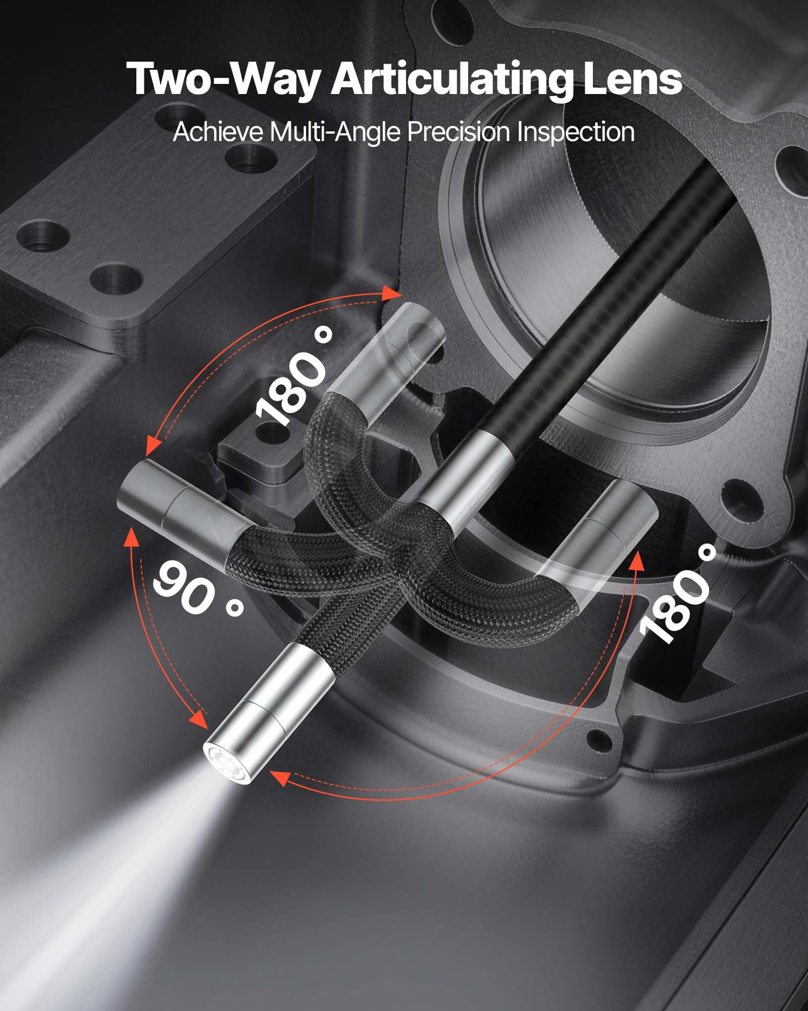 VEVOR Articulating Endoscope with Light, Two-Way Articulated Borescope Camera, 4.3" HD IPS Screen, 1280 x 720 Lens, 8X Zoom, IP67 Waterproof Inspection Snake Camera for Auto, Plumbing (4.9FT Cable)