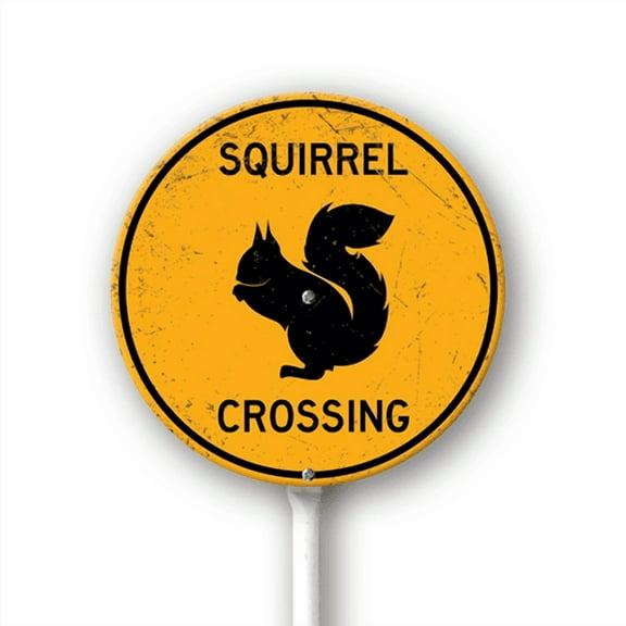 Eveokoki Squirrel Crossing Round Sign with Metal Stake -9.2x9.2inch Lawn Signs Sturdy Aluminum Retro Sign for Outdoor Use Waterproof Signs Outdoor Decor for Yard Grass Garden