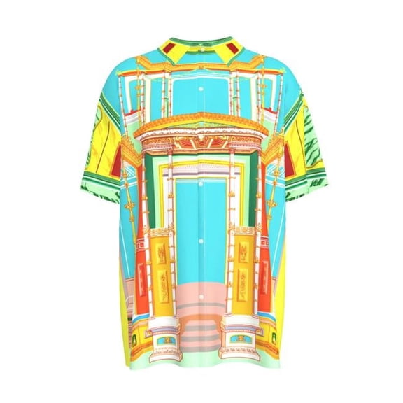 The House of Divino ADS-3MCSDS08-06CG5-FFFFFF-2XL Claires Classical Clown Short Sleeve Button Shirts - 2XL