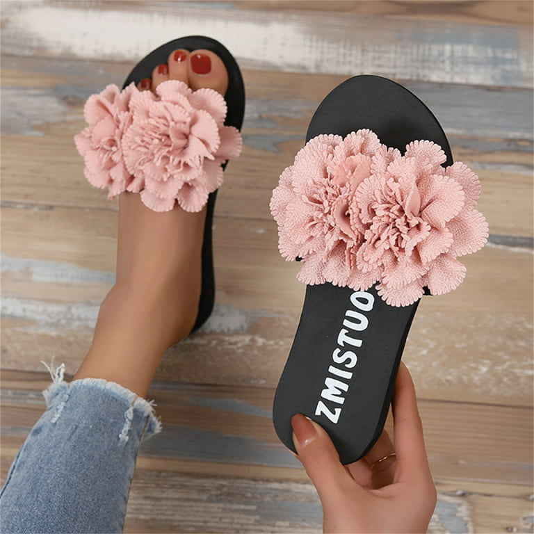 nsendm Female Shoes Adult Bedroom Slippers Women Color Suede Flower  Decorative Open Toe Thick Soled Slippers Womens Slippers Arch Supportive  Pink 7 