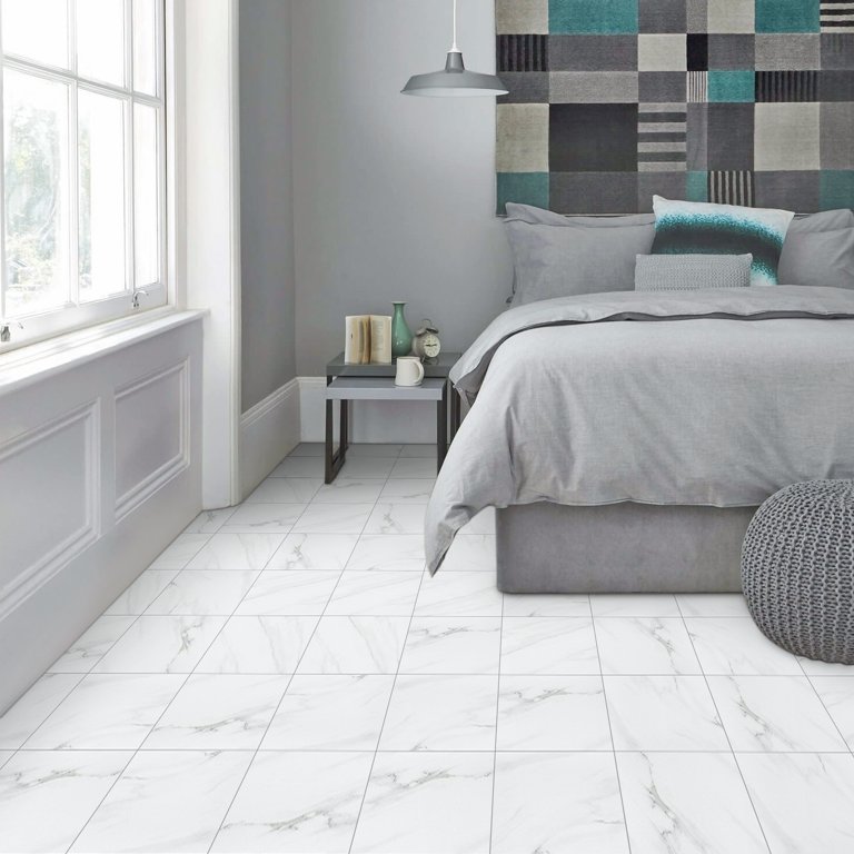 Acrux7 40-Pack Peel & Stick Vinyl Floor Tiles – 11.8 X 11.8 Inch Self-Adhesive Waterproof Marble-Look Flooring For Kitchen Dining Room Bedroom (38.75 Sq Ft)