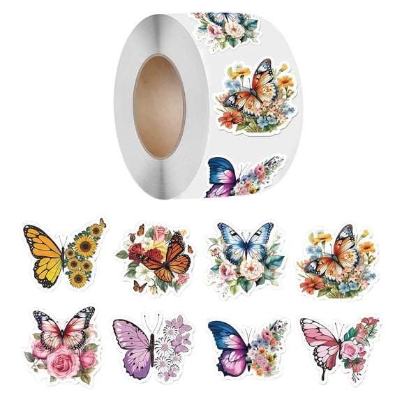 500Pcs Flower Butterfly Roll Sticker,Butterfly Sticker for Kids Decorative Giftwrap Sticker for Envelopes Scrapbooks