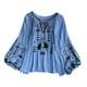 thumbnail image 3 of Blusa bordada para mujer con borlas y cordón, blusa elegante y suelta para Azul, 3 of 9