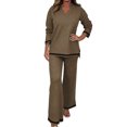 thumbnail image 1 of Ladies Casual Solid Color Knitted Long Sleeve Pants Suit - Soft Imitation Fabric Two Piece Set, Loose Elastic Design for Spring/Autumn/Winter, Suitable for Daily/Party/Holiday, 1 of 7