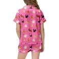 thumbnail image 3 of WhouRiu Little Girls Pajama Set Chicken Pattern Short Sleeve Button Shirt Shorts Child Sleepwear Outfits Pink.Sizes 6-7, 3 of 3
