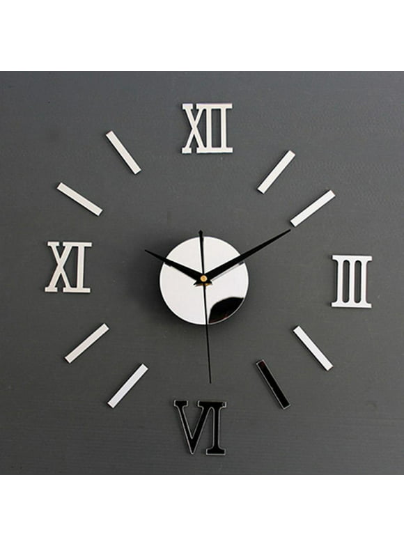 Topumt DIY 3D Wall Clock Roman Numerals Large Mirror Surface Luxury Big Art Clock Decor