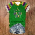 thumbnail image 2 of Women Casual Mardi Gras Tops Round Neck Short Sleeve Colored Carnival Letter Printed T Shirt Loose Womens Graphic Tee A-Green S, 2 of 4