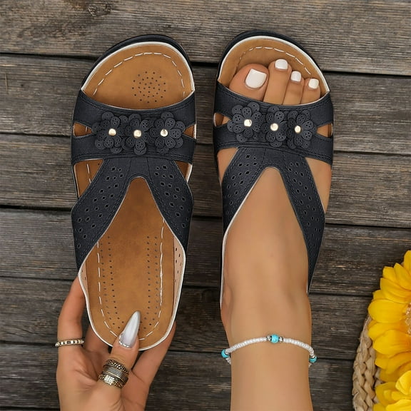 Summer Slippers for Women Arch Support Wedge Open Toe Slip On Peep Toe Sandals Summer Casual Daily Women Beach Fashion Slippers Lazy Shoes