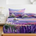 thumbnail image 6 of Cal.King Size Fitted Sheet Set - Purple Lavender 3 Piece Bedding Sets 16" Deep Pocket Fitted Sheet with 2 Pillowcases, Spring Country Oil Painting Butterfly Flower Brushed Microfiber Hotel Bed Sheets, 6 of 9
