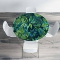 thumbnail image 4 of Tropical Foliage Round Tablecloth Dark Blue Watercolor Leaves Waterproof Oil-Proof Table Cover Table Cloth for Indoor Dining, Outdoor Picnic Parties, Camping,Fits for Table 40-44" Inches, 4 of 6