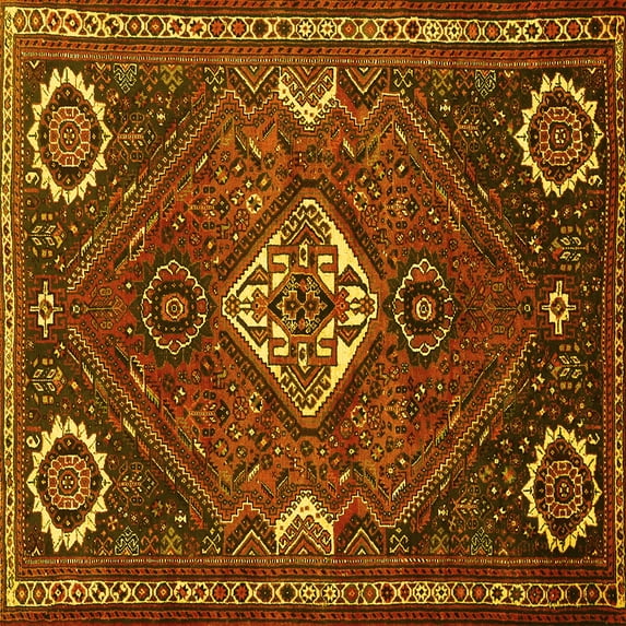 Ahgly Company Machine Washable Indoor Square Persian Yellow Traditional Area Rugs, 4' Square