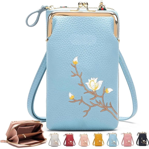 Women Sling Cross-Body Wallet with Mobile Cell Phone Holder,Cute Design Leather Cellphone Bag Small Wallet Purses with Strap
