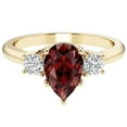 thumbnail image 5 of PEORA 14K Yellow Gold Pear Shape Garnet and Lab Grown Diamond 3 Stone Trellis Ring, 1.80 Carats total, Size 6, 5 of 5